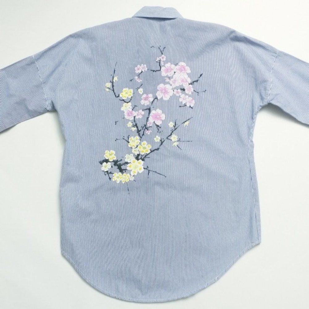 Zara Basic Striped Button Down W/ Floral Blouse - image 7